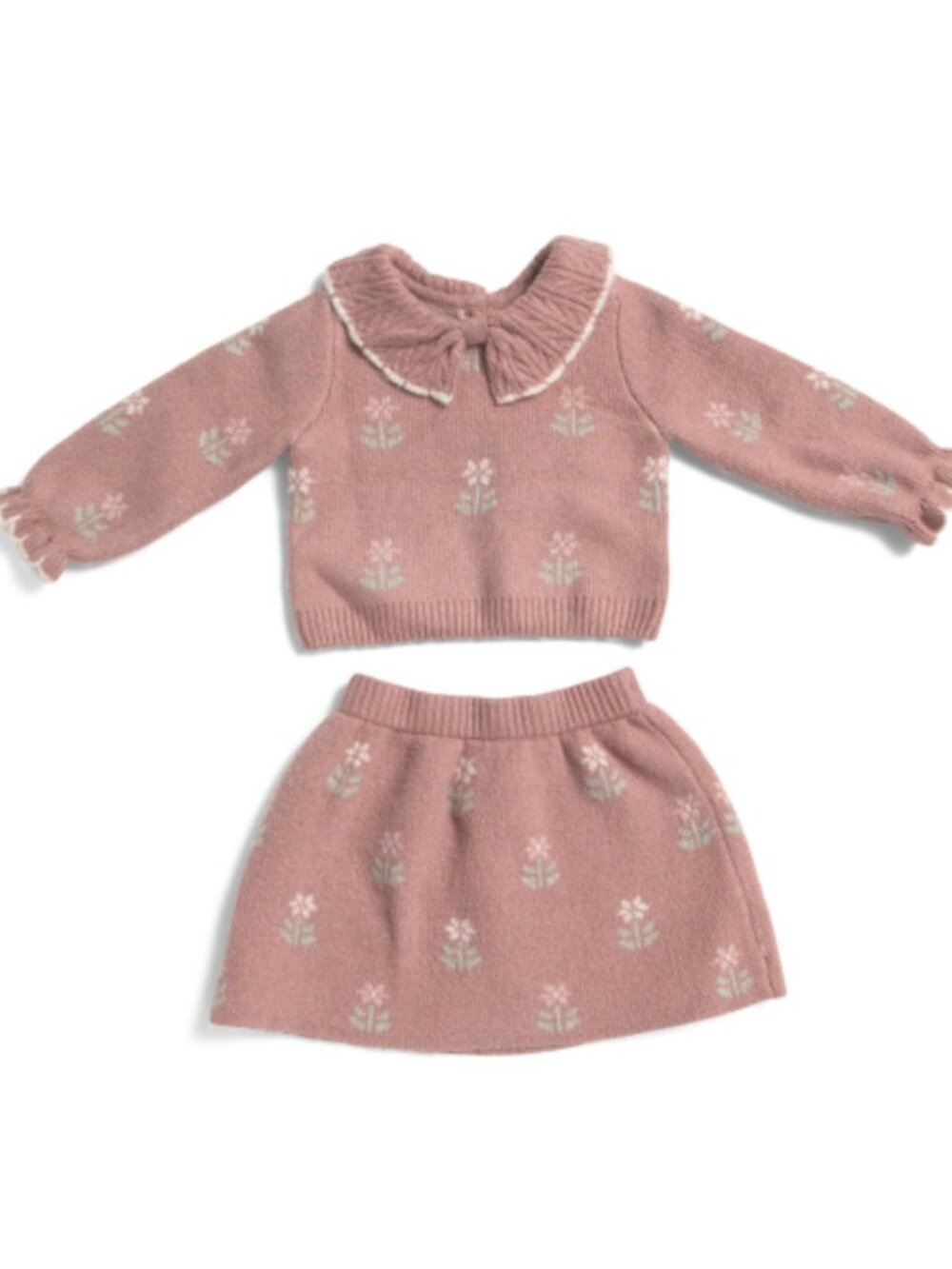 NWT CYNTHIA ROWLEY Infant Girls 3pc Floral Double-Knit Guava Sweater & Skirt Set